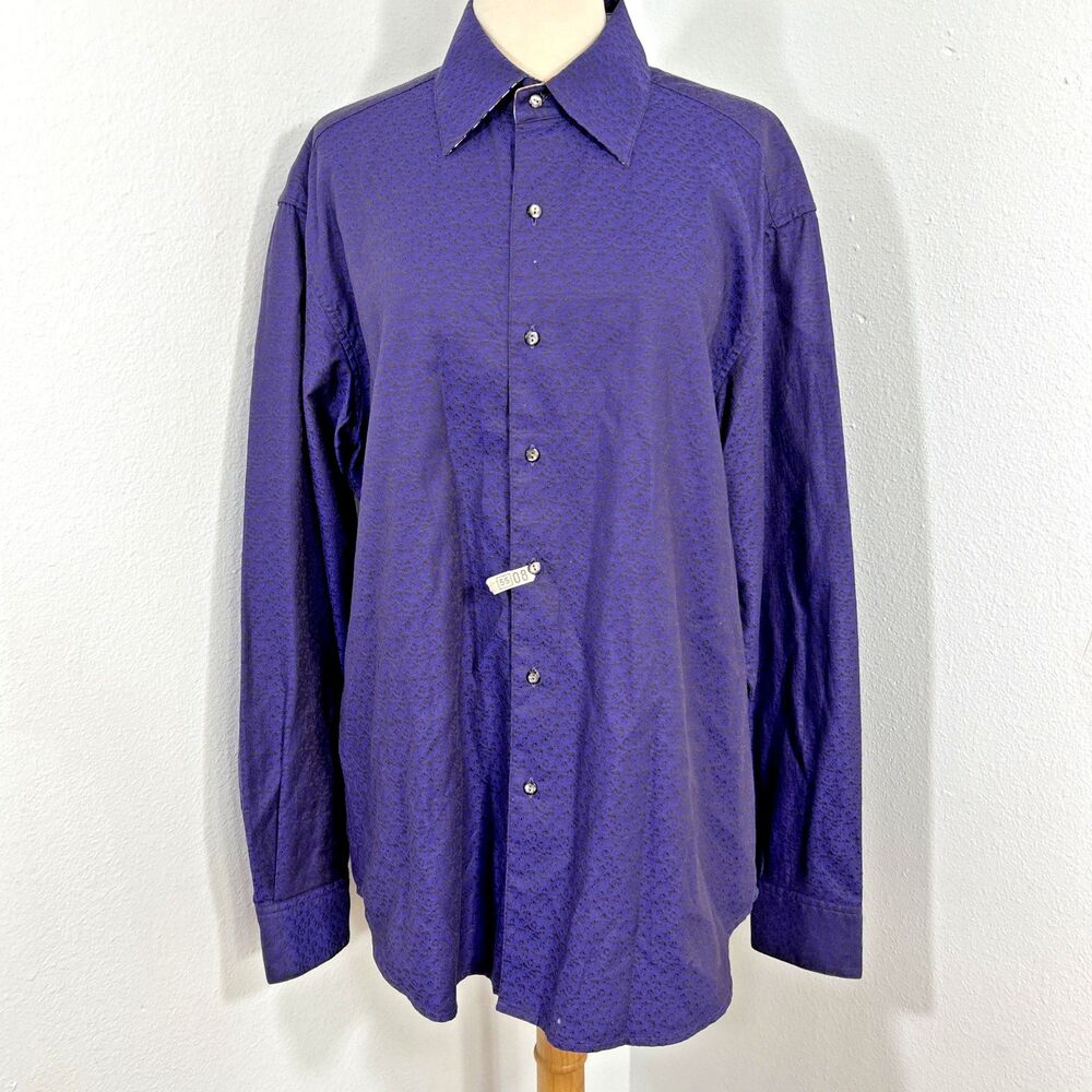Robert Graham Shirt Mens Large Purple Button Down Flip Cuff Dress